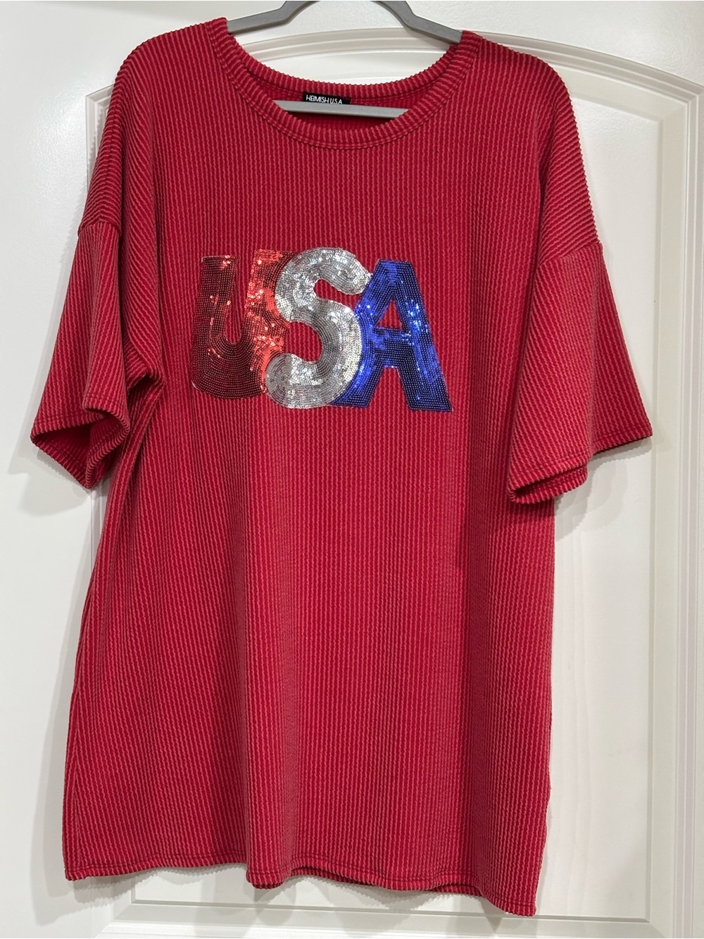 HEIMISH USA Red Ribbed Knit Top with Label Detail